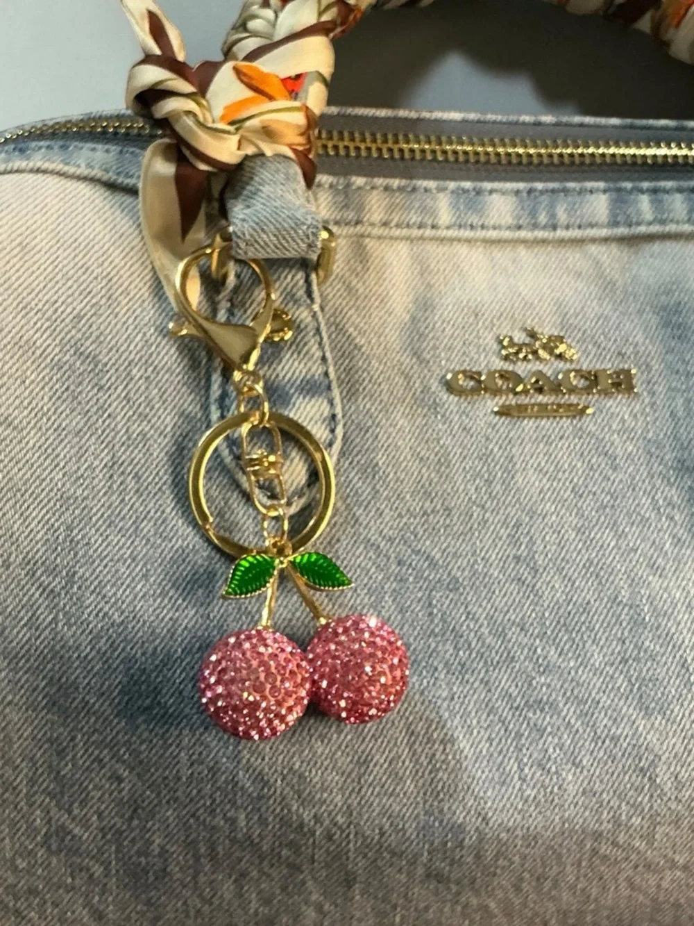 Pink Rhinestone Cherries Purse Bag Charm Keychain Cherry Bag Candy